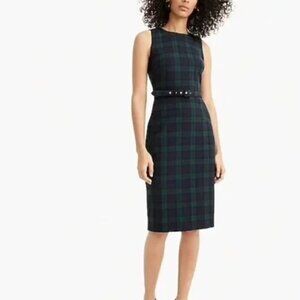 J.Crew Wool blend shift dress with pockets - Navy Green Tartan, Size 2